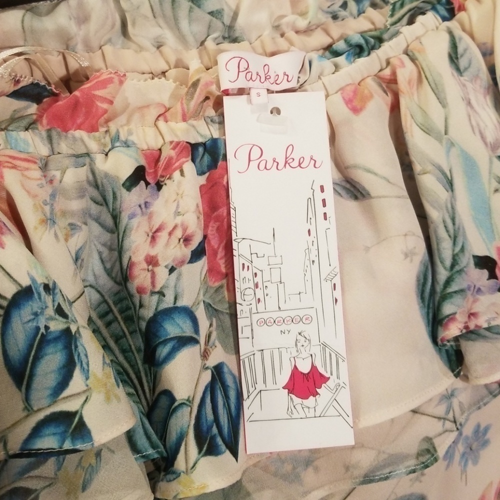 Parker Off The Shoulder 100% Silk Floral Dress — image 8 of 8